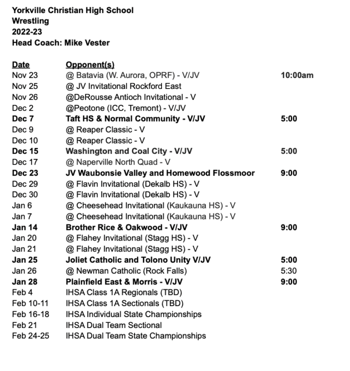 WRESTLING – Yorkville Christian High School